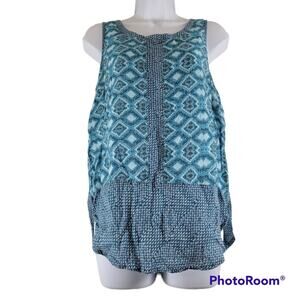 Lucky Brand Teal Boho Sleeveless Geometrical Tunic Tank Blouse Size Small